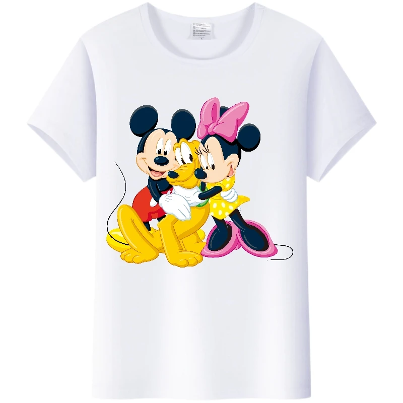 

Kawaii Disney Cartoon Minnie Mickey Short Sleeves Tops Casual Men T Shirts Female Clothes Print White T-shirt Women Clothes Gift
