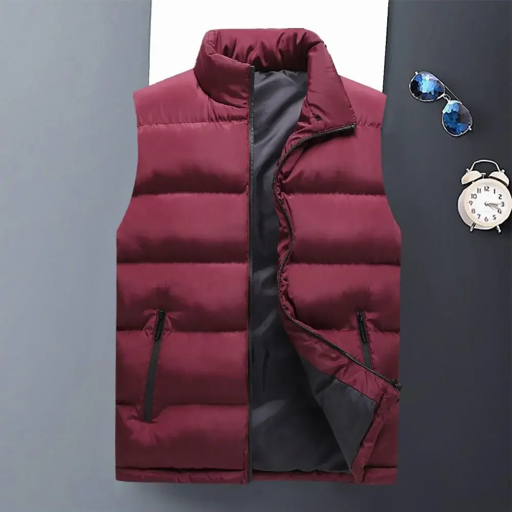 Description Picture 2 of itemBreathable Men Vest Large Pocket Polyester Warm Thick Men Waistcoat Antifreeze Zipper Comfortable Men Vest