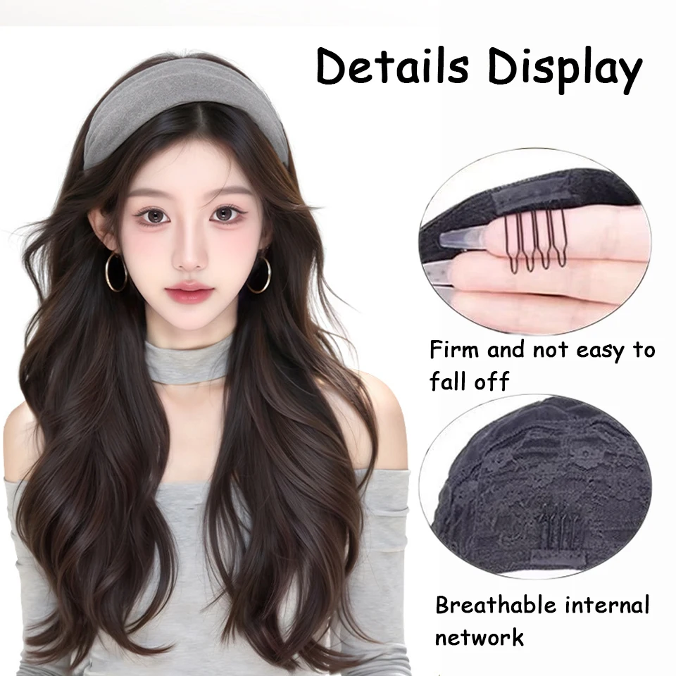 Synthetic Women Elegant Grey Casual Warm Hairbands Turban Bandana Fashion Hair Accessorie wig Headband curly wave wig