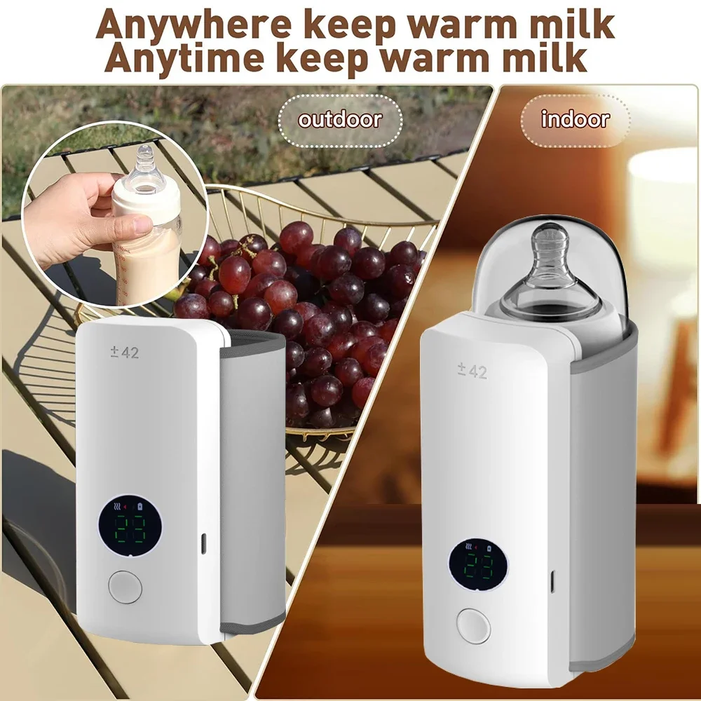 Bottle Warmer Rechargeable 6 Levels Adjustment Temperature Display Breast Milk Feeding Portable Baby Bottle Heater
