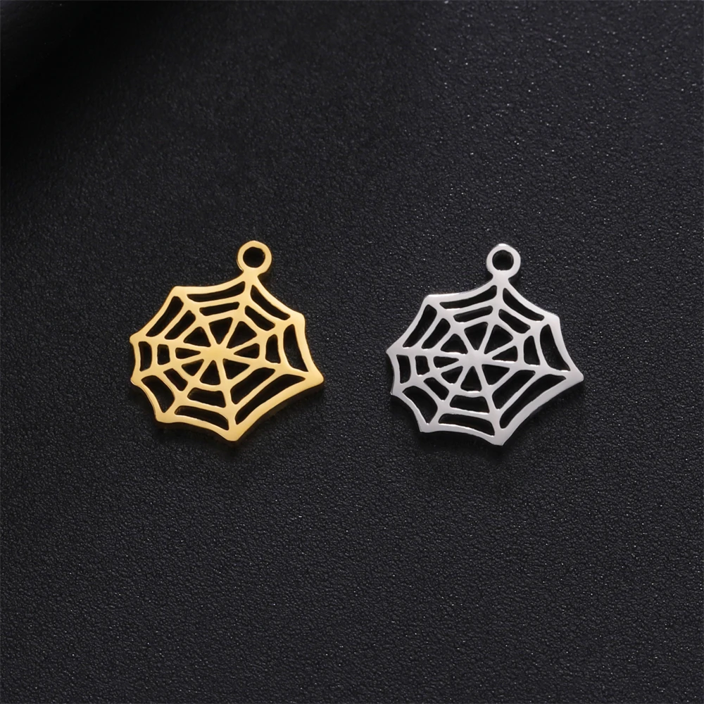 5 teile/los Edelstahl Spinnennetz winzige Anhänger DIY Halskette Armband Ohrringe Charms für Schmuck herstellung Zubehör Großhandel – Detail 12