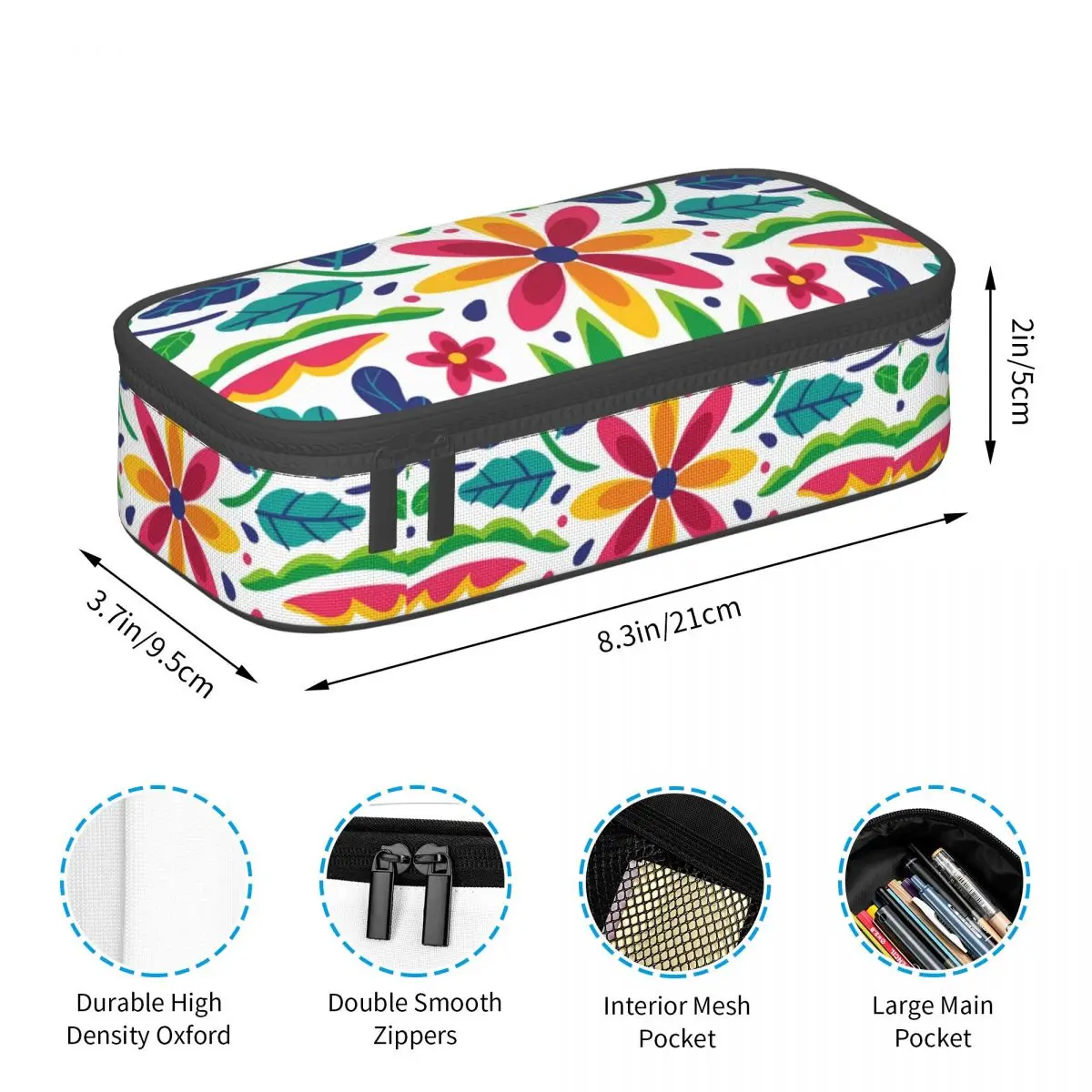 Kawaii Mexican Flowers Pencil Case for Boys Girls Large Storage Pen Box Bag Stationery