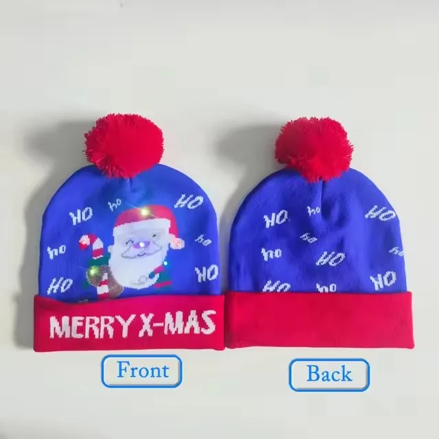 Festive Flashing LED Light-Up Christmas Hat - Snowman Winter Warm Knit Cap