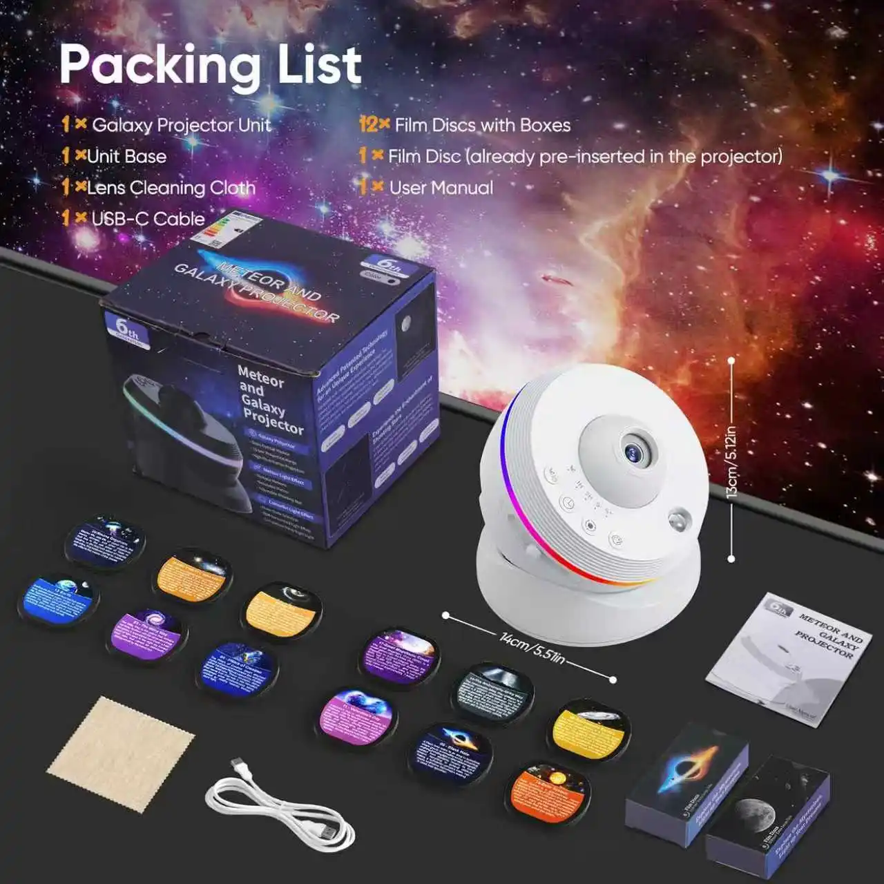 13-in-1 울트라 HD 메테오 갤럭시 프로젝터 램프, 4K HD 태양계 별빛 조명, 1/2시간 타이머 4키 컨트롤