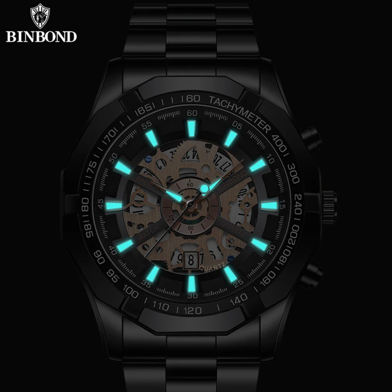 BINBOND S033 Luxury Hollow Non-Mechanical Business Quartz Men Watches 30M Waterproof Trendy Hollow Design Classics Men Watches - Image 3