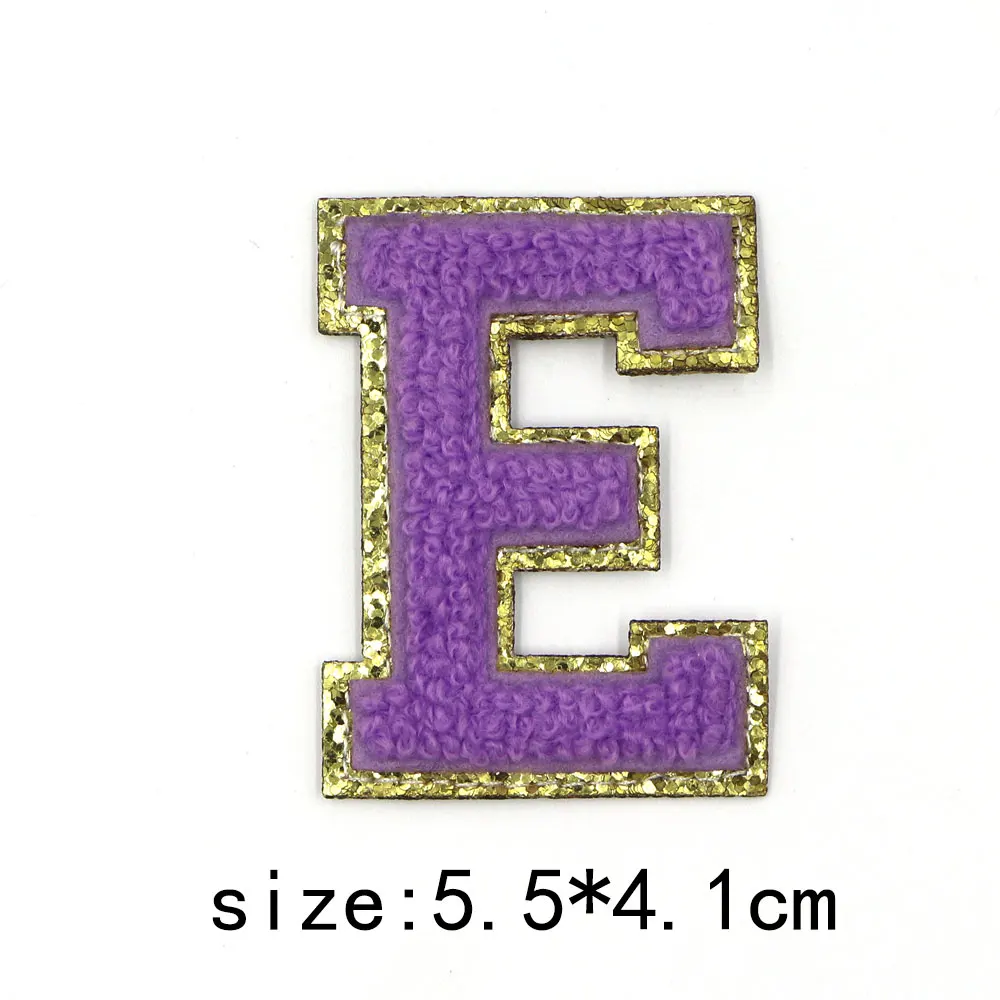 1PC 5,5 CM Lila Chenille Stickerei Brief Eisen auf Alphabet Buchstaben Patch Für Kleidung T-Shirt Name Logo Diy patch Abzeichen – Detail 8