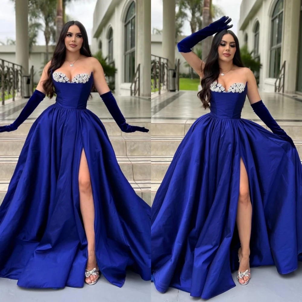 

High Quality Sweetheart Ball Gown Sweep/Brush Prom Dresses Beading Satin Formal Occasion платье на выпускнойفساتين الحفلات