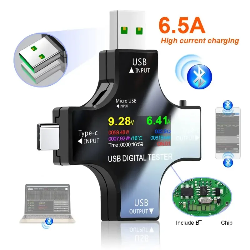 

USB Tester TFT Color Bluetooth Type-C PD Digital Voltmeter Vurrent Meter Ammeter Voltage Usb Current Tester Measurement