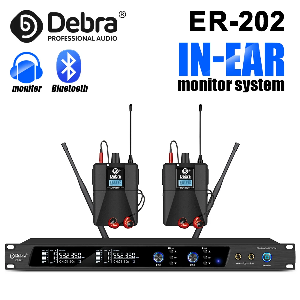 Debra ER-202 Stage Audio UHF Wireless In Ear Monitor System With Multiple Transmitter For Stage Performance Singer