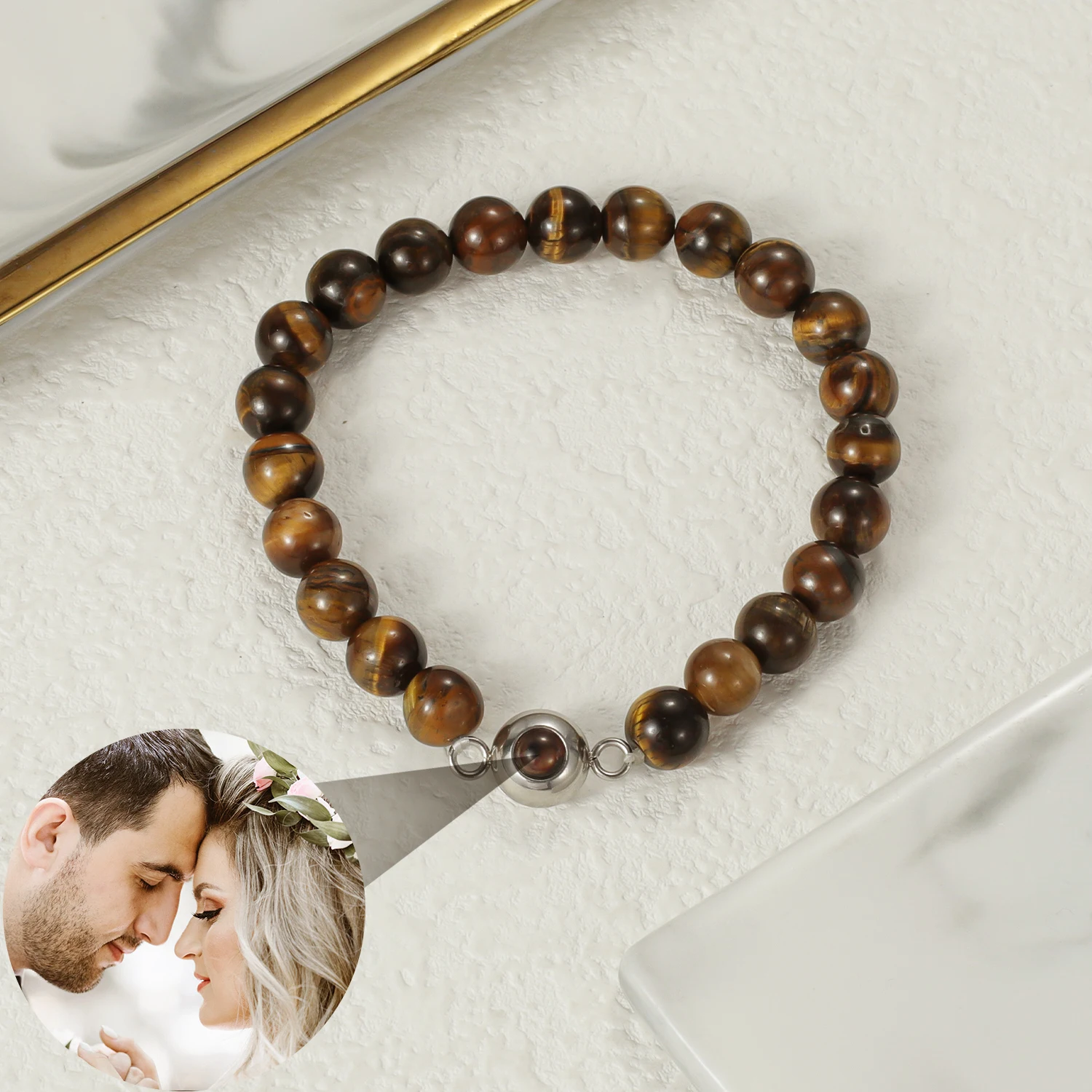 Custom Photo Projection Natural Stone Beads Bracelet With Picture Inside Personalized Fashion Jewelry Gift For Men Free Shipping stone 4 3inch tft lcd module with high resolution