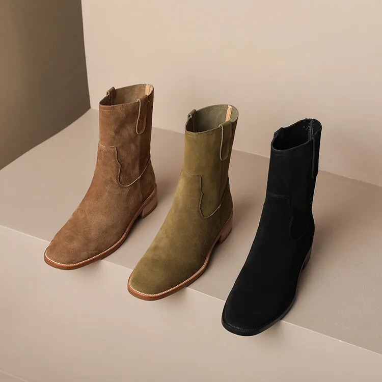

2022 winter cowhide fabric pigskin inner thick heel western nude boots inner and outer full leather rider boots