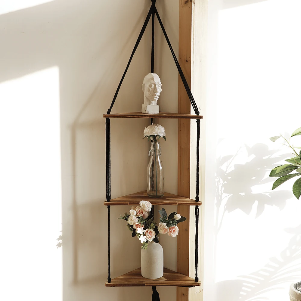 삼각형 선반 벽 장식 Macrame 벽 선반 Boho 홈 장식 공장 옷걸이 캔들 홀더 거실 침실 장식