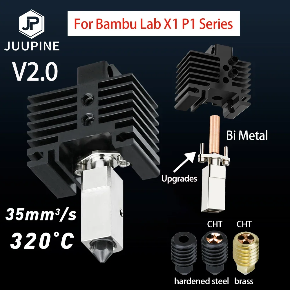 

Металлический Тепловой разрыв для лаборатории Bambu Hotend Bi, насадка, сопло из закаленной стали, медный никелированный блок для лаборатории Bambu x1c Hotend P1P