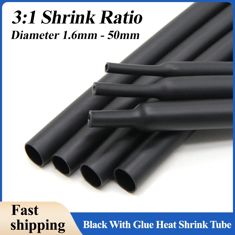 Gaine Thermorétractable Double Paroi Noire Avec Colle Intérieure - Diamètres 0.8 à 30 Mm, Neuve