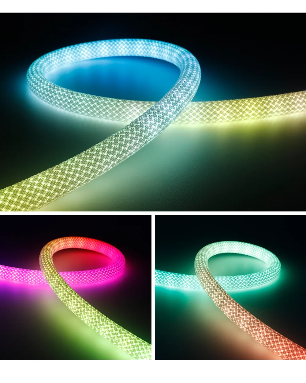 DC5V WS2811 WS2812B Round Reticulate Pattern Neon LED Strip 50Leds/m 360 Degree Smart RGBIC Flexible Silicon Light Tape IP67