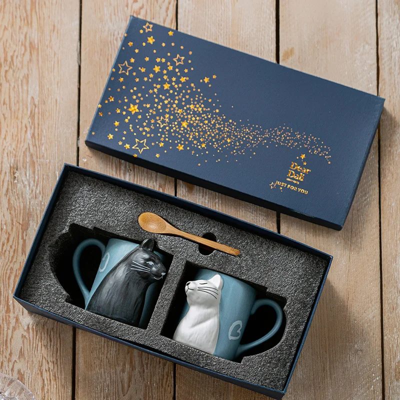 

310ml Couple Cat Cute Water Cup Gift Box Set Birthday Gift Box Ceramic Mug Coffee Mug Milk Mocha Mug