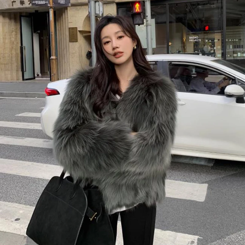 FIGOHR Luxury Eco Friendly Fox Fur Coat for Women Short Winter Jacket ...