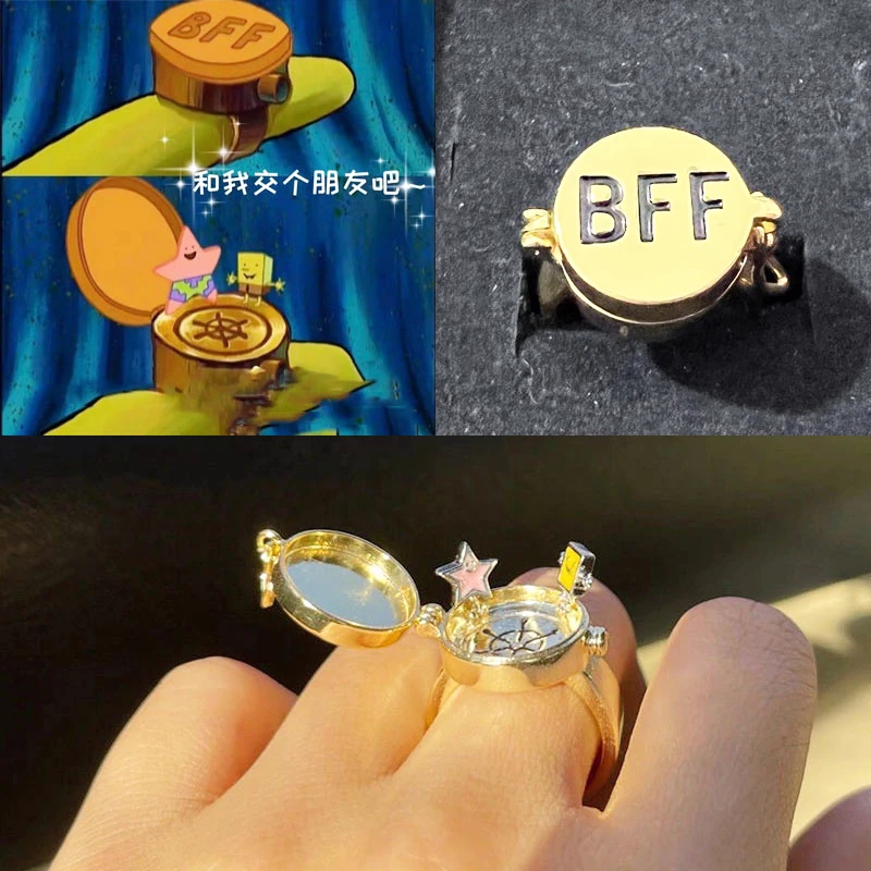 Cartoon Sponge-Bob Patrick Stars Rings Bff Be Best Friends For Women Men Cute Apribile Metal Open Personality Ring Gifts