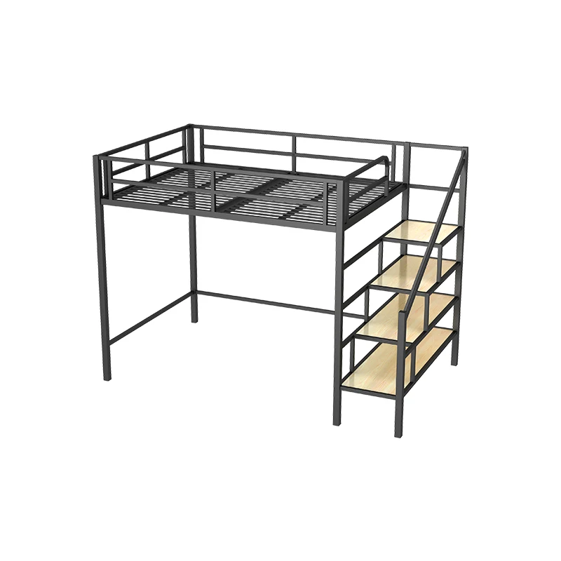 Cama elevada de hierro forjado, individual, superior, doble capa, pequeño apartamento, loft que ahorra espacio, litera superior e inferior, apartamento alto
