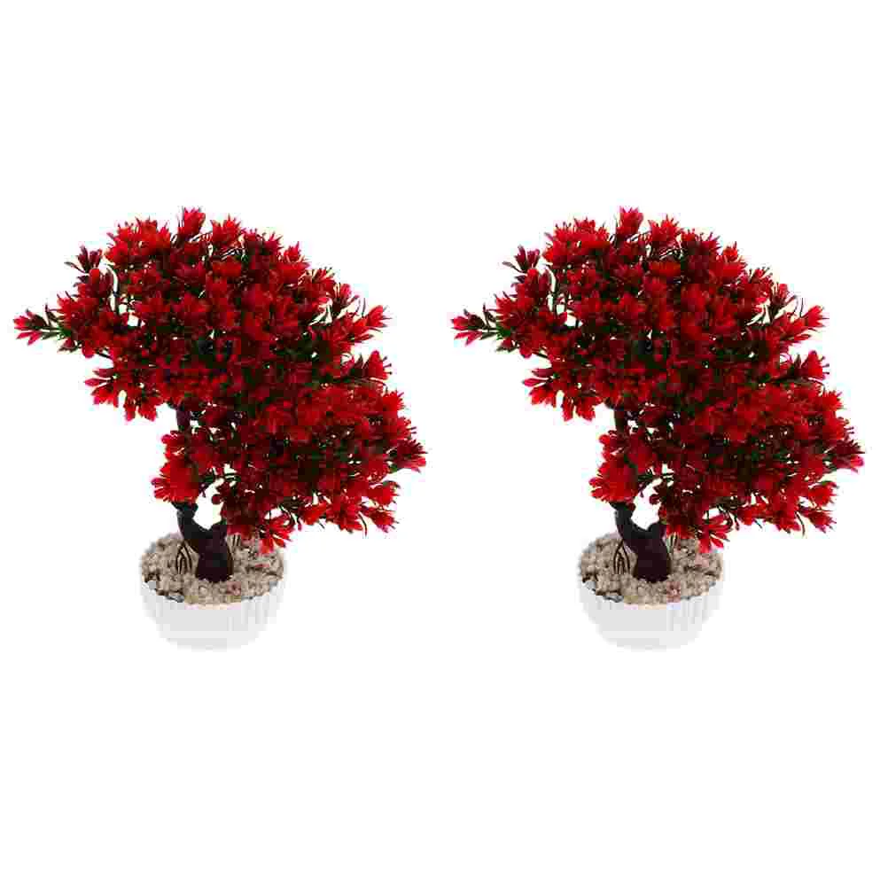 

2pcs Simulation Flower Pine Potted Artificial Bonsai Tree Potted Ornament Bonsai Plants Desk Decor for Home Office Wall Book