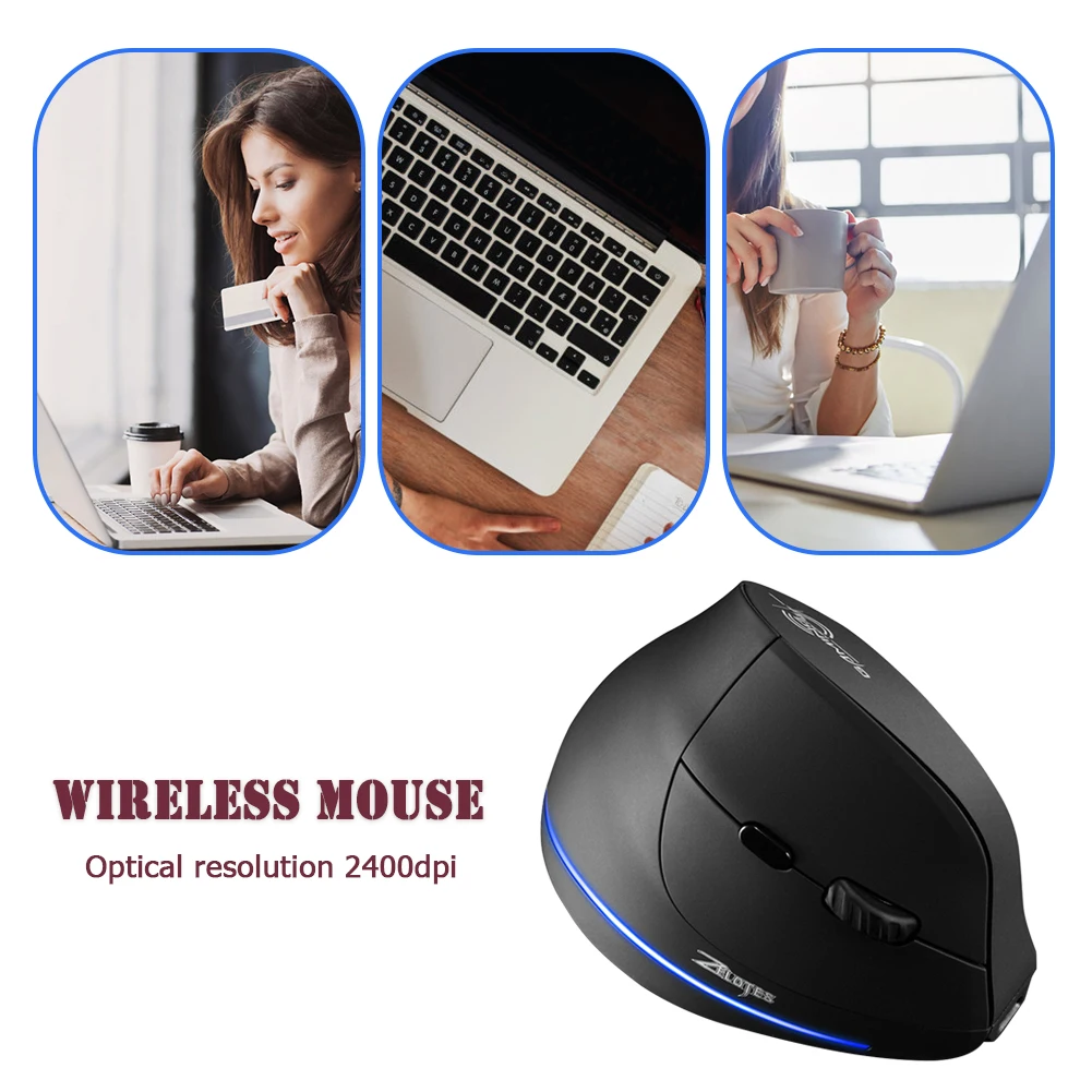 ZELOTES F 35 Rechargeable Wireless Mice 3 Gears 2400DPI Vertical ...