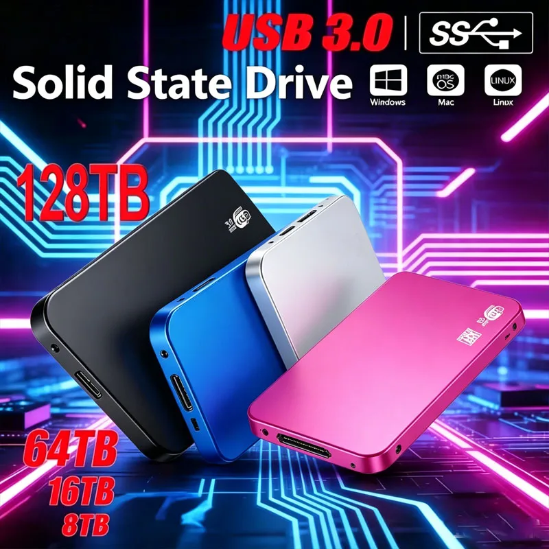 High-Speed 128TB SSD External Storage Enclosure with USB 3.0 Connection