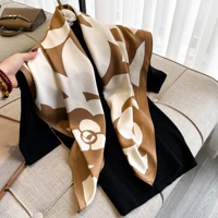New 2024  Fashion Print Brand Scarves Twill Silk Square 90*90 Scarves Neckerchief Women Shawls Luxury Design Hijab Scarf 4
