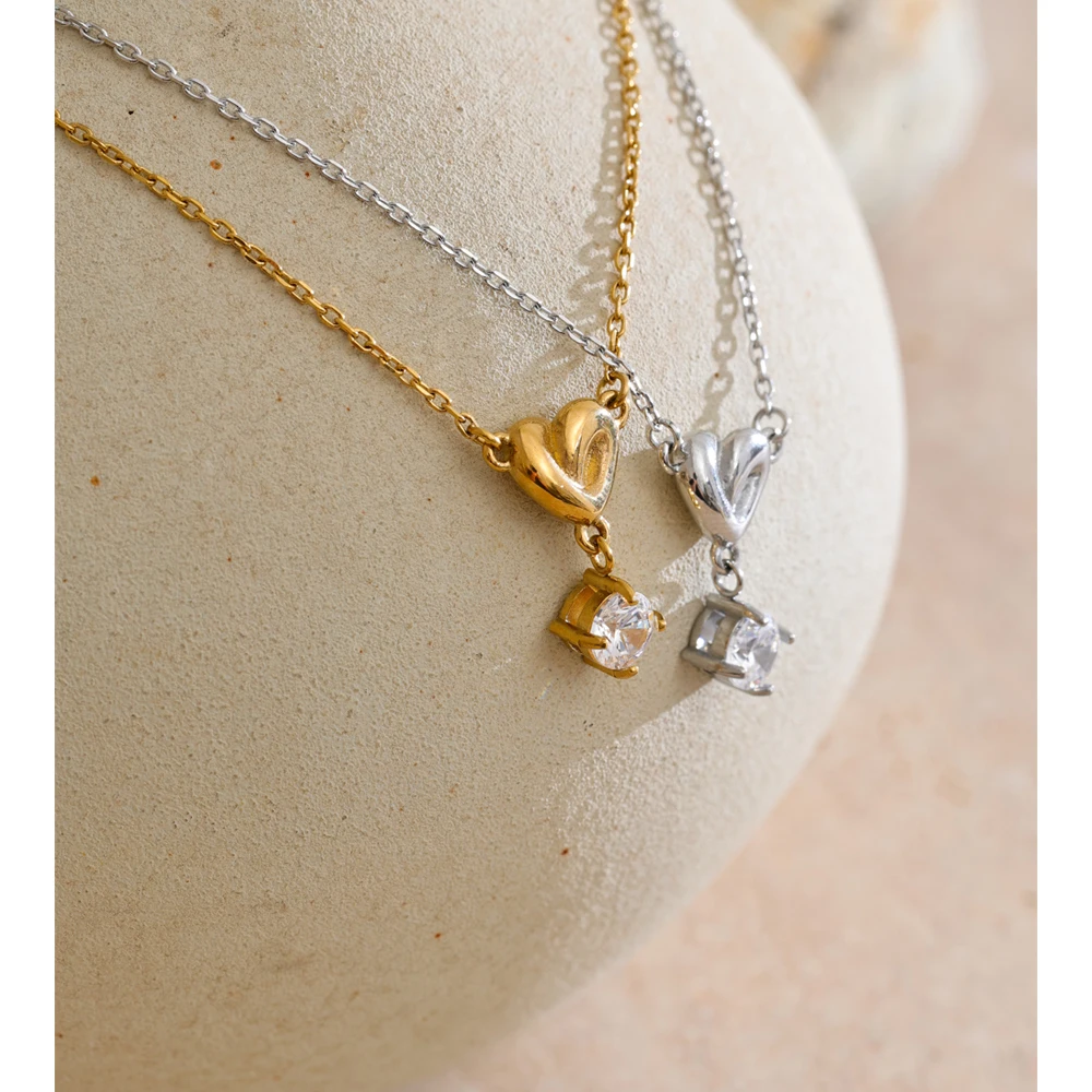 Yhpup Stainless Steel Zirconia Heart Pendant Necklace