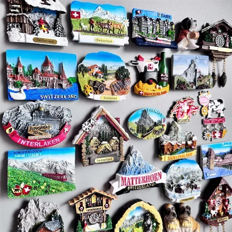Switzerland Fridge Magnets tourist Souvenir Basel Zermatt Matterhorn Swiss Lucerne Jungfrau Cuckoo Clock Refrigerator Stickers