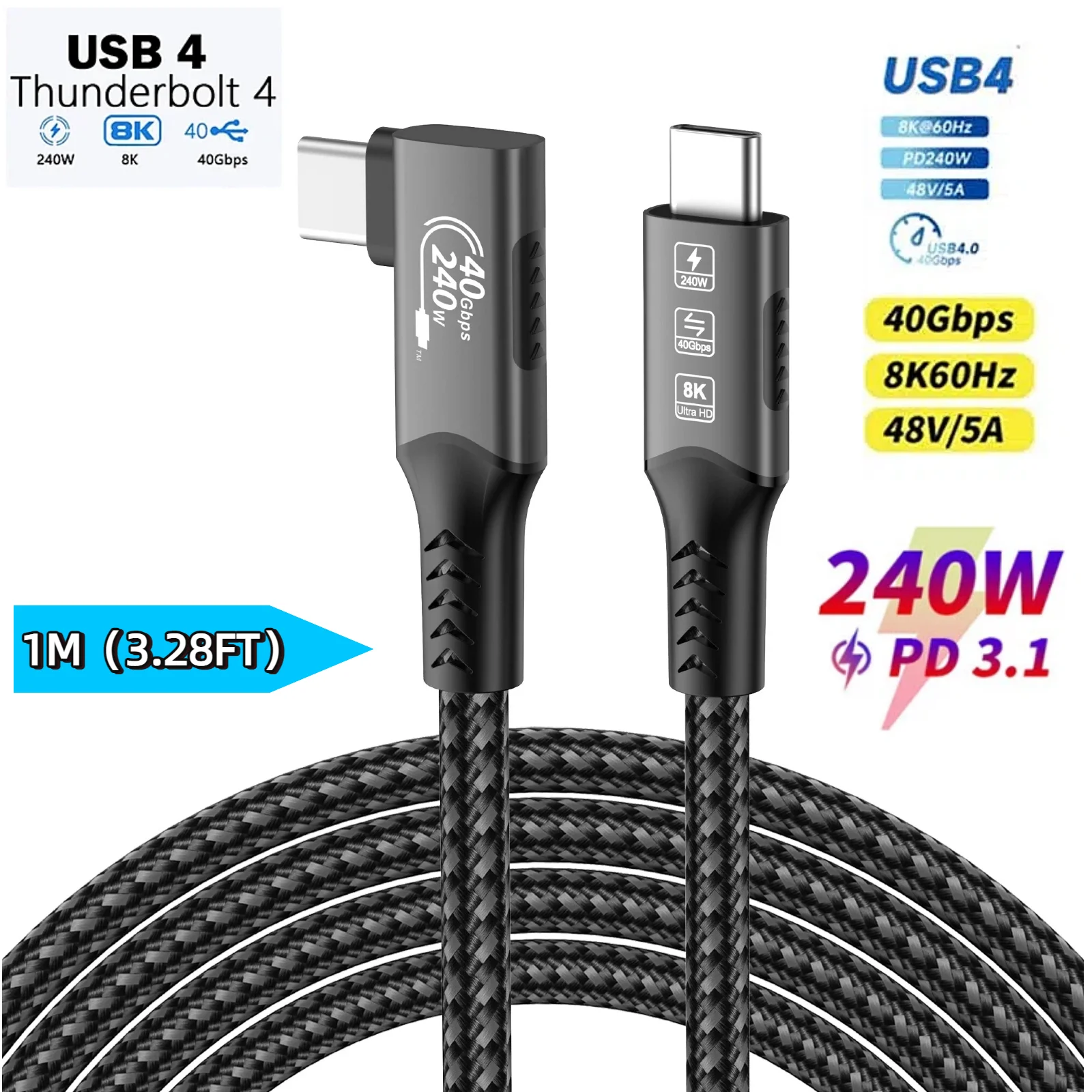 Ultra-Fast Thunderbolt 4 USB4 Extension Cable with 8K Video and PD240W Charging