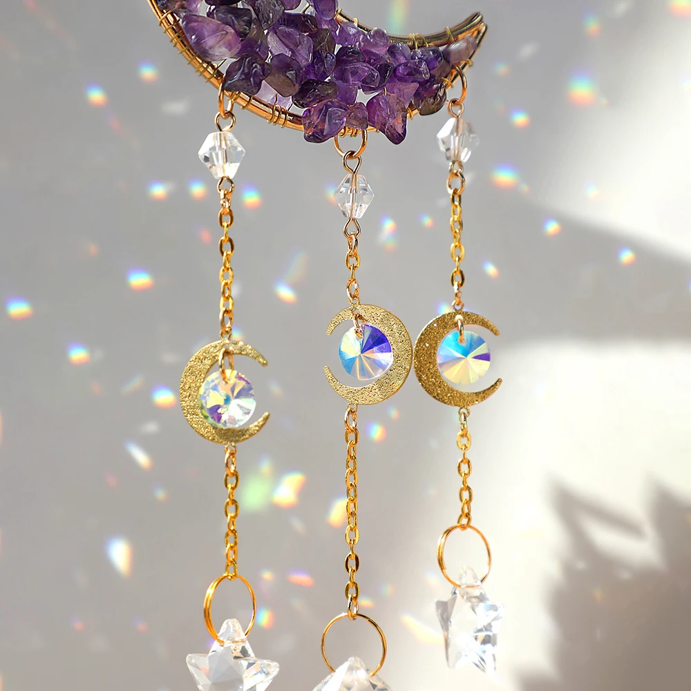 Description Picture 5 of itemNatural Moon Crystal Suncatcher Ornament With Colorful Prism Pendant For Garden Patio Porch Balcony Window Home Decoration Gift