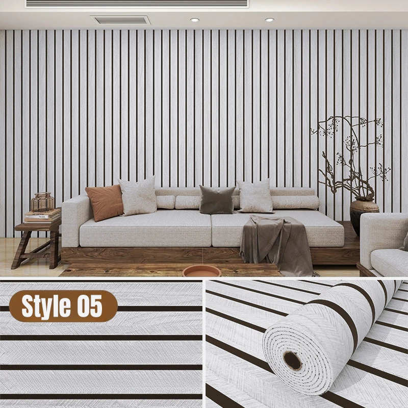 Self-Adhesive Wood Grain Wallpaper Vintage Peel & Stick Linear Patterns Wallpaper for TV Background Ceiling Grid Home Renovation