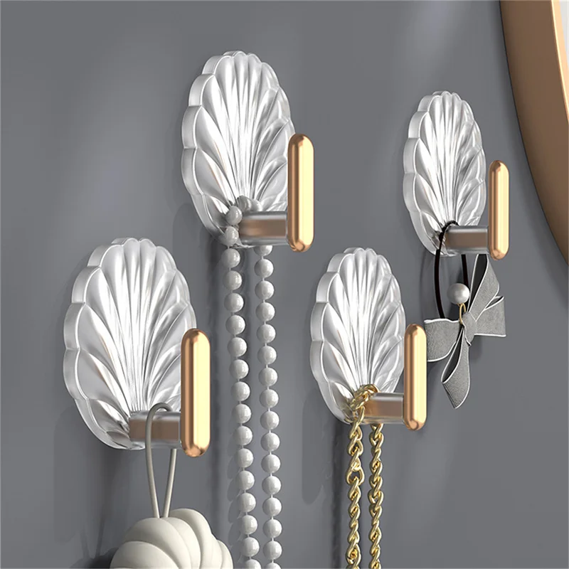 

4pcs Shell Shaped Hooks Gold-Plated Hooks For Household Kitchen Bathroom Waterproof High Load-Bearing No punching Hooks Supply