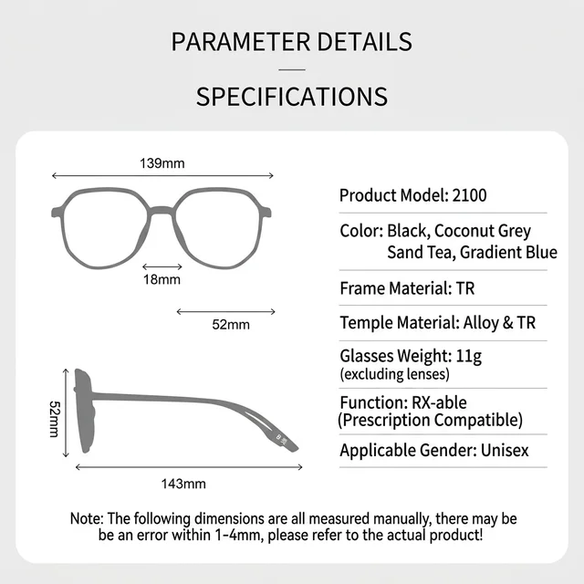 Monturas de Gafas Cuadradas con Bloqueo de Luz Azul, Nuevas, Unisex, Disponibles con Receta, Montura Completa de Aleación TR para Rostros Grandes 6