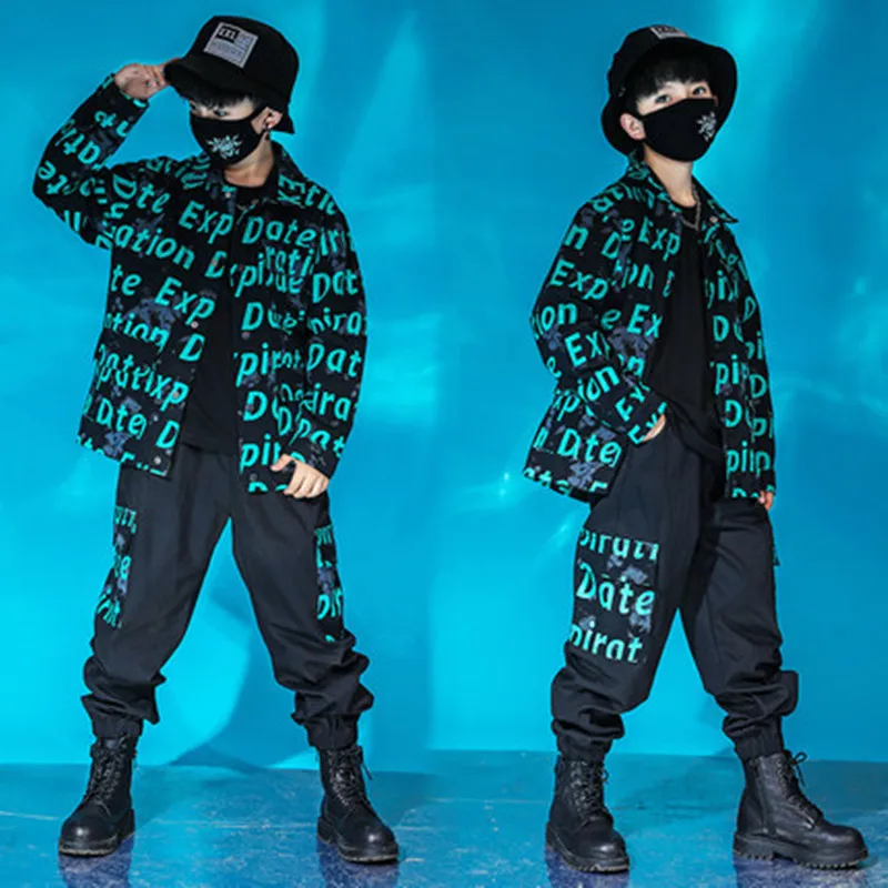 

Kid Cool Hip Hop Clothing Letters Print Jacket Top Coat Tactical Cargo Pants for Girl Boy Jazz Dance Costume Clothes Street Wear