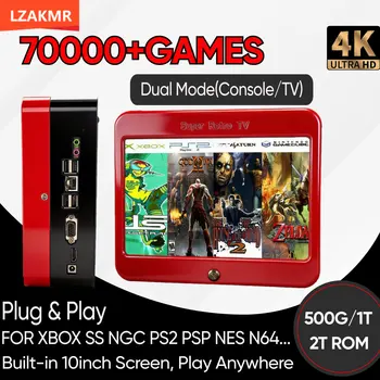 Console per Videogiochi T1 con 70000+ Giochi Integrati, Schermo HD da 10 Pollici, Plug&Play, 60+ Emulatori per PS2/SS/NGC/WII, 500G/1T ROM, 4G/8G RAM