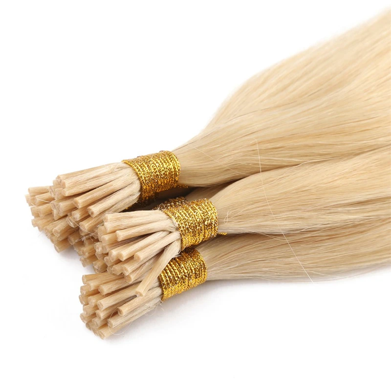 Hot sell 50/100strands I Tip Microlink Hair Extensions Straight Human Hair Fusion Keratin Micro Ring Stick Pre-Bond Blonde