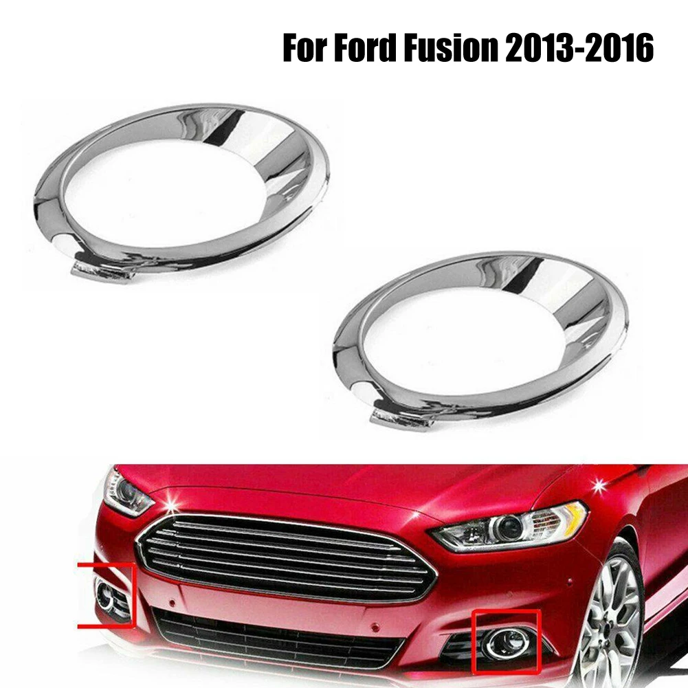 2pcs Silver Front Left & Right Chrome Fog Lamp Bezel Trim Ring Direct Replacement Exterior Parts For Ford Fusion 2013-2016