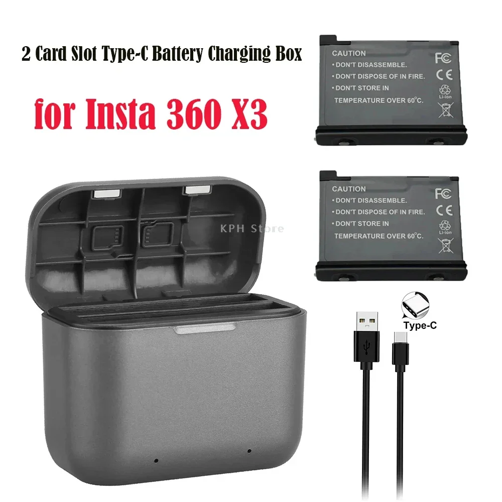 Insta360 X3充電ボックス 2スロットタイプ-C マグネット対応 1800mAh
