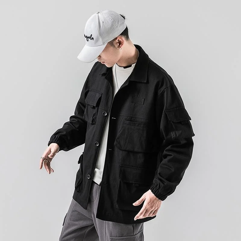 Muti-pockets Cargo Men Denim Jackets Spring Autumn Streetwear Army Green Harajuku Coat Korean Fashion Military Casual Workwear