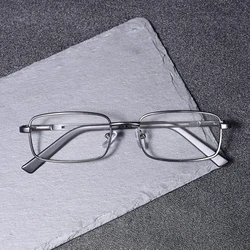 Vintage Square Metal Eyeglasses with Blue Light Blocking Clear Lenses - +125 (Gun)