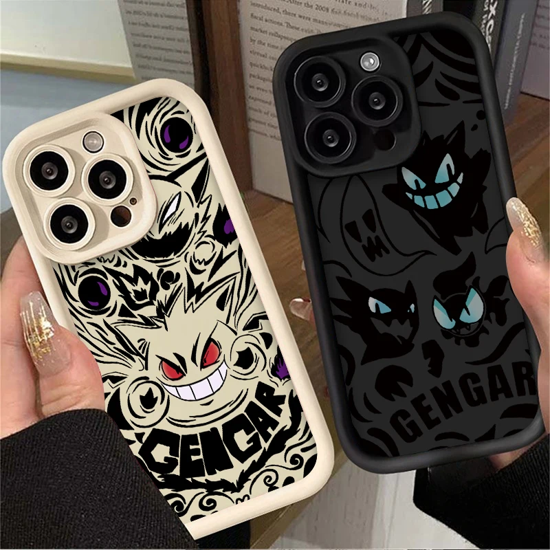 Luxury Pokemon Gengar Phone Case For iPhone 15 14 13 12 11 Pro X XS XR Max 7 8 Plus SE 2020 Soft Liquid Silicone Back Cover