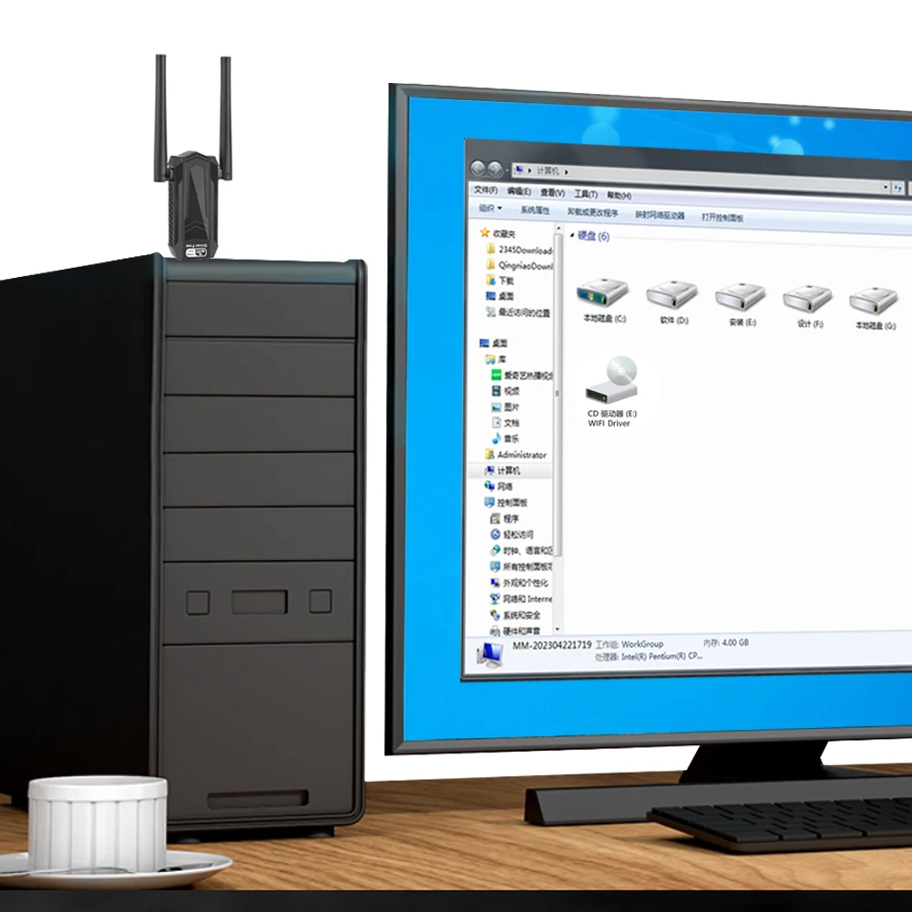 USB 와이파이 어댑터 고이득 안테나, 듀얼 밴드 2.4, 5Ghz WLAN 송신기 리시버, 데스크탑 윈도우 XP, 비스타, 11/10, AC1300 Mbps