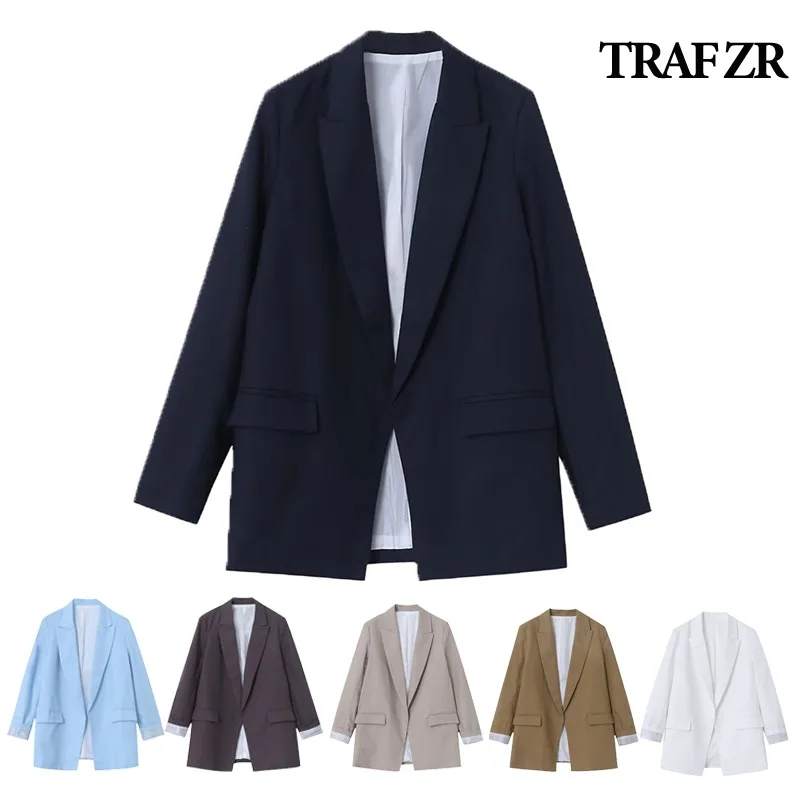 

TRAF ZR Elegant Women's Jackets Office Lady Linen Jacket Long Sleeve New in Outerwears Bomber Spring 2024 Women Clothes Y2k Top