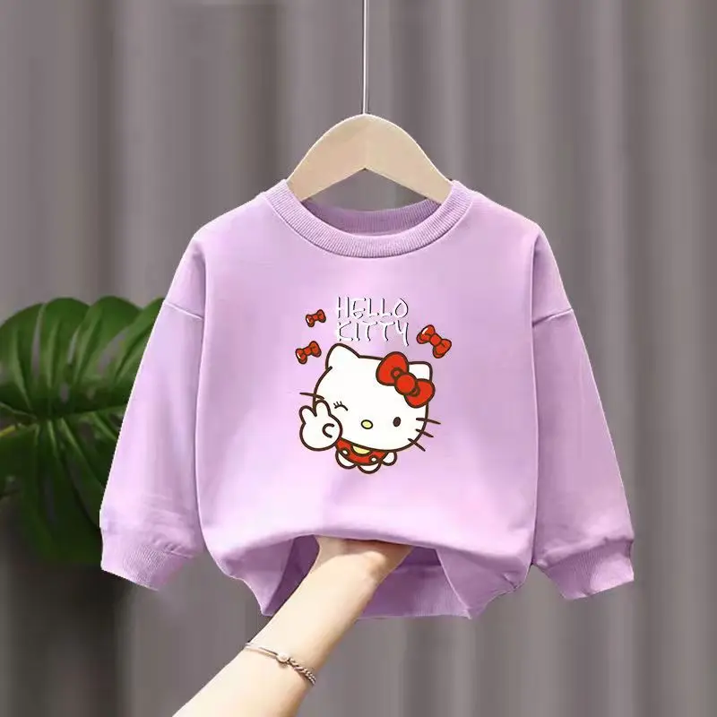 Hello Kitty-suéter con estampado de dibujos animados para niñas, Top holgado de manga larga de otoño, ropa dulce y bonita para niños