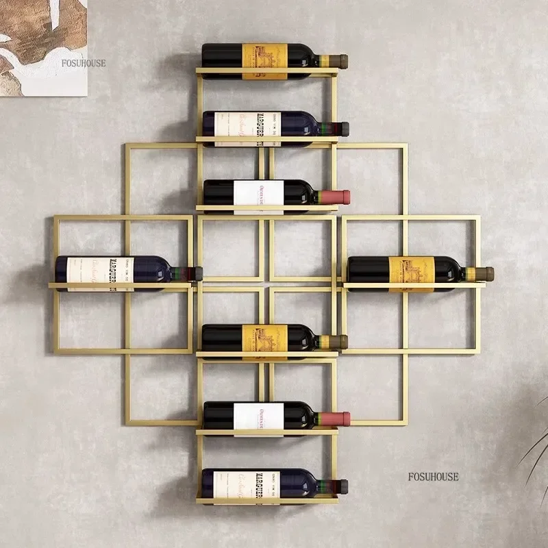 Designer Decor Showcase European Metal Wall Wine Rack Drink Shelf Light Luxury Red Wine Cabinet Display Cabinet Bar Furniture