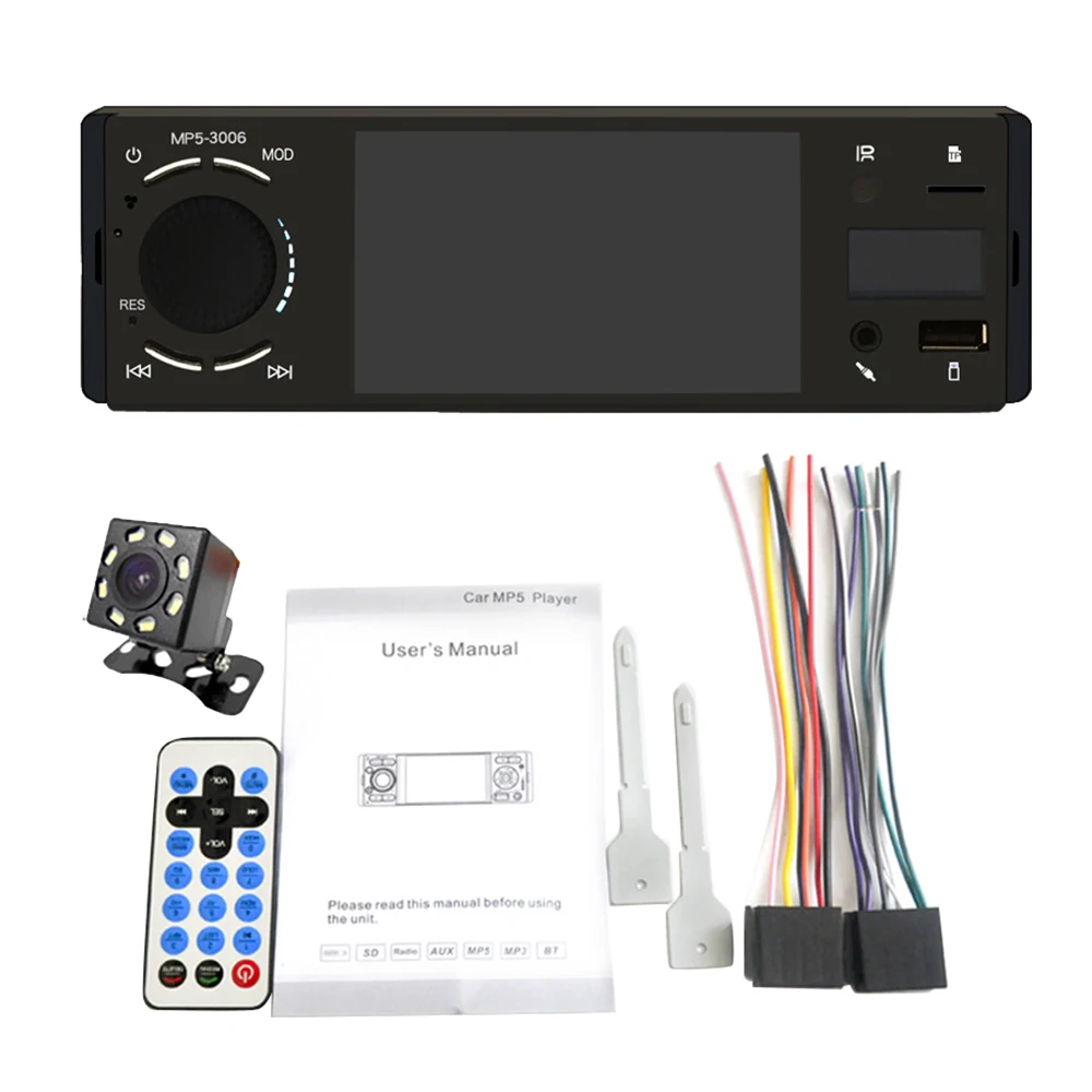 

Автомобильный радиоприемник Bluetooth 1 Din Mirror Link, 4-дюймовый экран, MP5 видеоплеер, USB TF, гарнитура, стереосистема A2DP, головка B