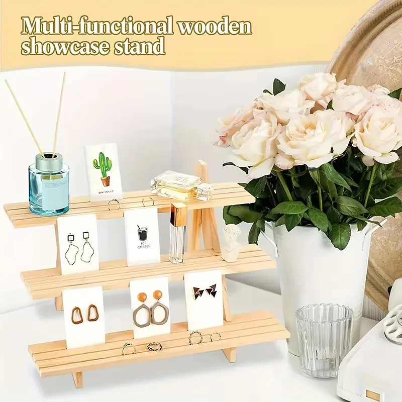 Multi-Tier Wooden Display Riser and Stand Set
