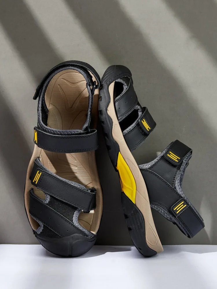 2023 New Arrival Breathable Leather Sandals Outdoor Beach Fashion Big Size Men's Summer Shoes Slip-on Slippers_voghion.com
