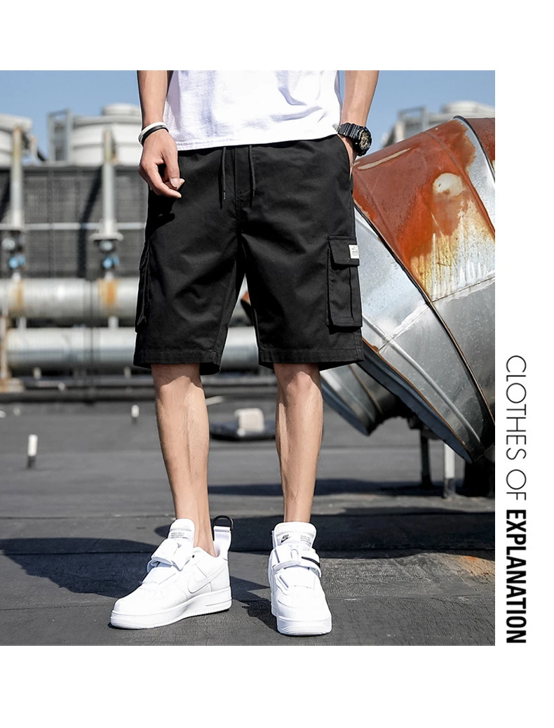 2022 Summer Casual Shorts Solid Color Letters Multi-Pocket Fashion Men Work Shorts Plus Size Beach Cargo Shorts M-7Xl black casual shorts